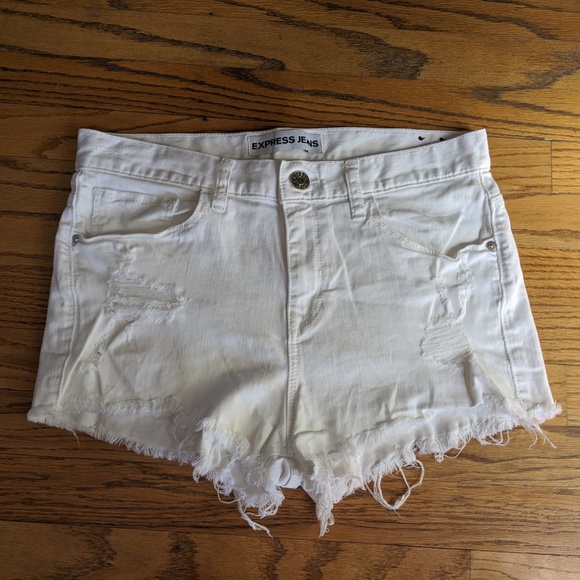 Express Pants - Express High Rise 2 inch Frayed Hem Denim Shorts